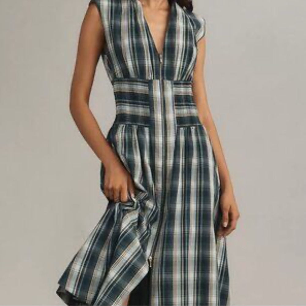 NWT - Anthropologie Blue / Green Plaid Dress, Size Medium - Picture 7 of 7